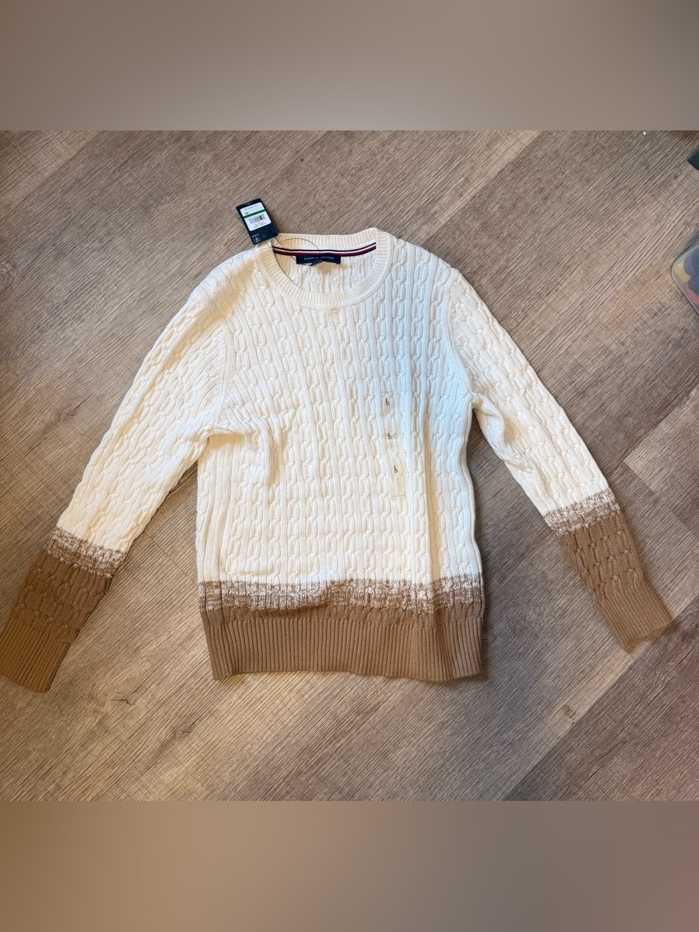 NWT Tommy Hilfiger Cable Knit Colorblock Crewneck Sweater Women’s Large